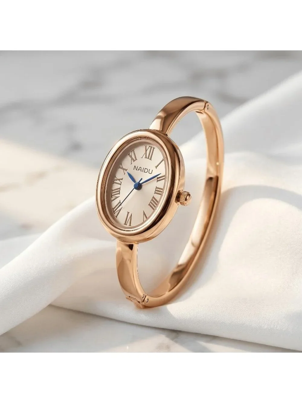 Women's Gold/Cream Elegant Open-Cuff Bracelet Roman Numeral Dial Wrist Watches